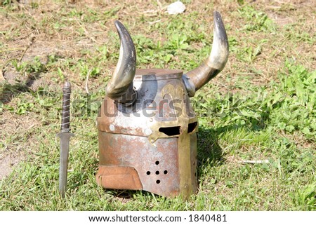 Knight's helmet and knife