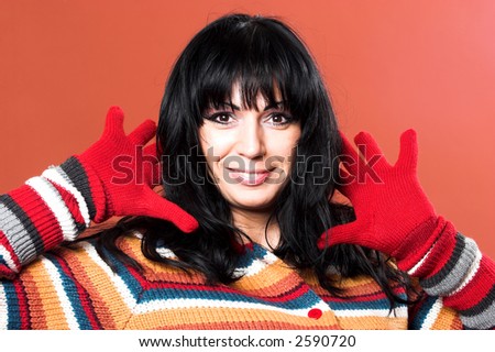beautiful woman in sweater dress with glove