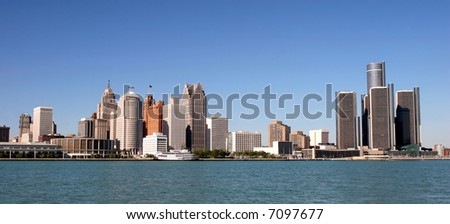 view of panorama Detroit skyline from Windsor