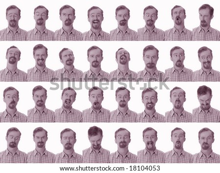 Details of large facial expressions on white background, in sephia color