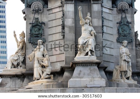 Details Statue Christopher Columbus city Barcelona, Spain