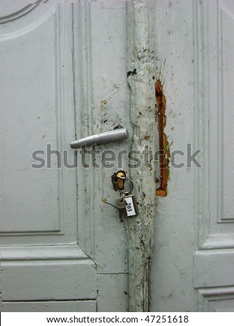 lock of old door with key