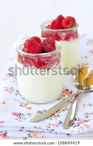 Plain yogurt with raspberry