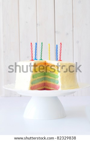 Rainbow cake on a cake stand