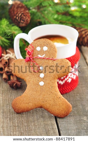 Gingerbread man and cup of coffee