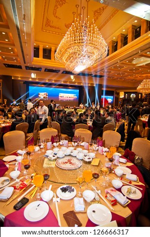 FOSHAN CITY-JANUARY 20: Foshan city hall held to celebrate Chinese New Year dinner at the hotel in 2013, more than 1000 of the industry people attended the banquet January 20, 2012 in Foshan, China