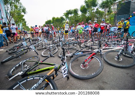 Foshana, China - June 22: In order to encourage citizens to exercise, Sports Bureau organized cycling competition, there are more than 600 people attended, the final 15 celebrity awards June 22, 2014 in Foshan, China.