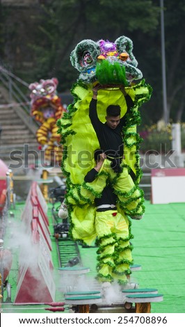 FOSHAN -Feb 19:Lion dance competition held in xiqiao town, west firewood flap of the championship, every Chinese New Year, Chinese lion dance to celebrate Feb 19, 2015 in Foshan, China