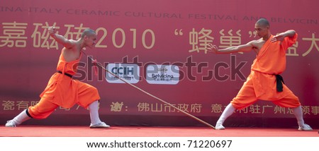 FOSHAN CITY – FEBRUARY 3: Celebrate The Chinese New Year\'s Martial Arts - Shaolin Kung Fu Monks Feb 3, 2010 In Foshan, China