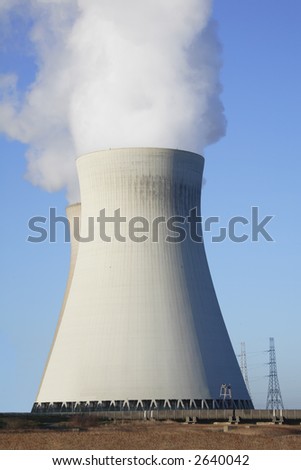 Cooling tower at a nuclear plant (blue sky)