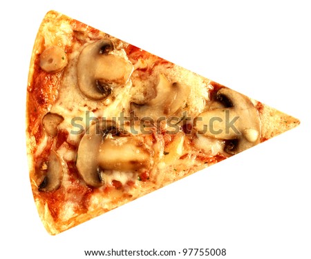 Cut off slice mushroom pizza vegetarian isolated on white background