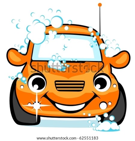 stock vector The happy orange car on a car wash