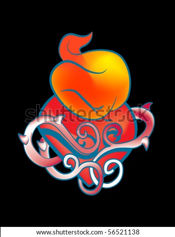 stock vector : Flaming heart tattoo