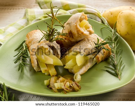 chicken stuffed with fried potatoes