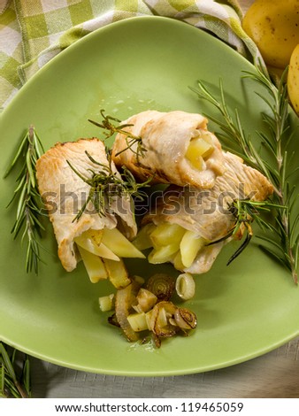 chicken stuffed with fried potatoes