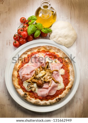 pizza with ham and mushroom