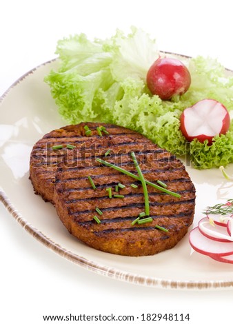 vegetarian hamburger with soy sprout radish and salad