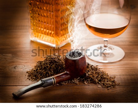 smoking pipe, tobacco  and liquor