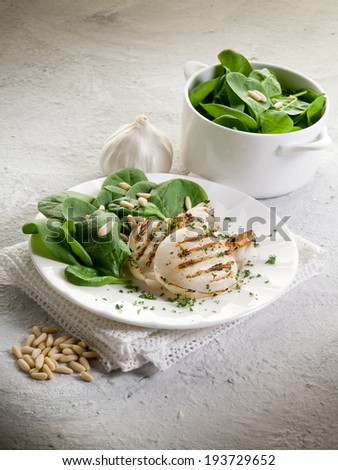 grilled cuttlefish with fresh spinach salad