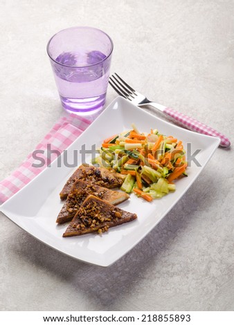marinated tofu with nuts and vegetable salad