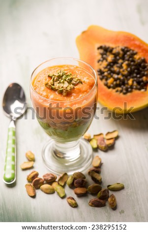 mousse with papaya and pistachio nut
