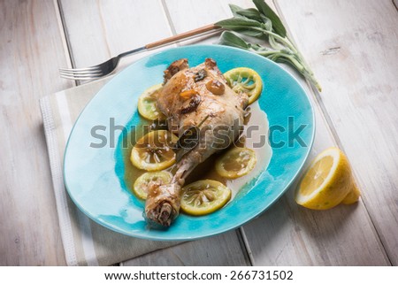 roasted chicken leg with lemon sauce