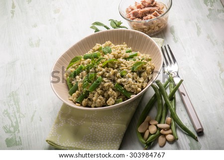 cold rice salad with tuna green-beans almond and mint