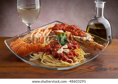 lobster spaghetti with tomato sauce