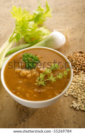 barley soup on bowl