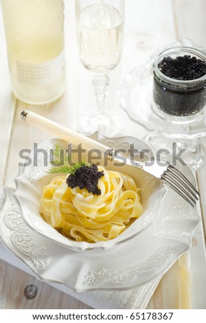 caviar pasta on luxury dish