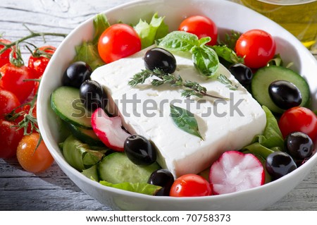feta traditional greek cheese over greek salad