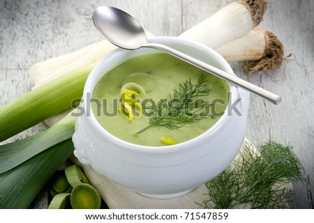 leek soup on bowl