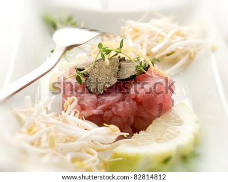 tuna tartar with truffle and soy sprouts