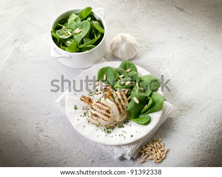 grilled cuttlefish with fresh spinach salad