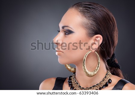 Cleopatra Makeup on Profile Of Beautiful Woman With Cleopatra Style Makeup Stock Photo