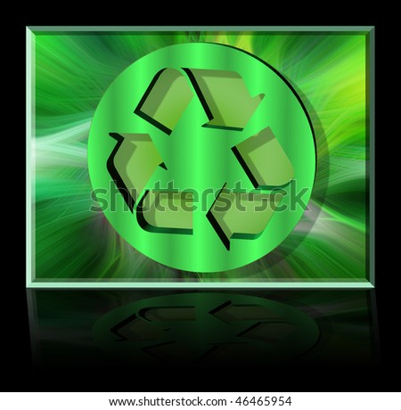 recycle sign on abstract background with black glass reflection
