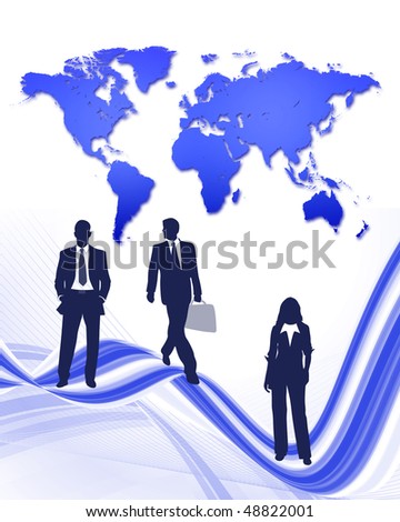 world business with business people on abstract pattern and world map in background