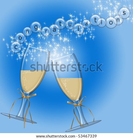 champagne glasses with bubbles coming out saying congratulations in the bubbles
