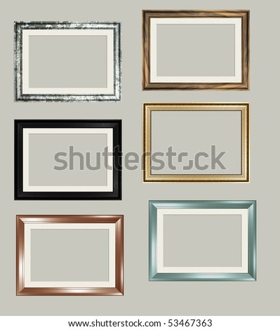 set of 6 frames in various designs isolated on neutral background