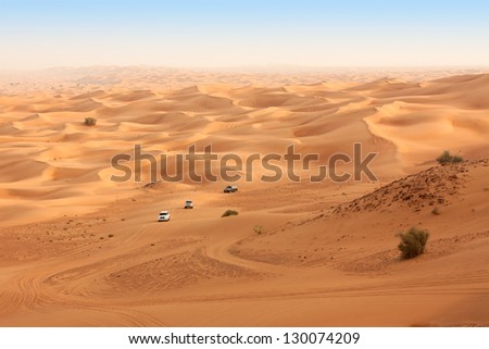 Desert safari on jeeps near Dubai. UAE