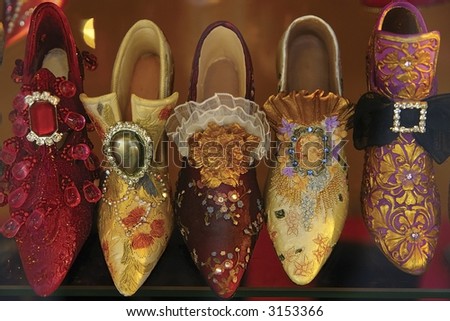 Classic French ladies souvenir brocade  shoes - boutique window in Paris