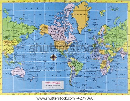   World on Vintage Map Of The World  Mercator Projection Stock Photo 4279360