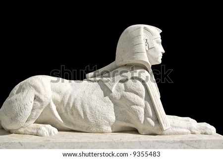 Sphinx like mausoleum marble sculpture isolated on black