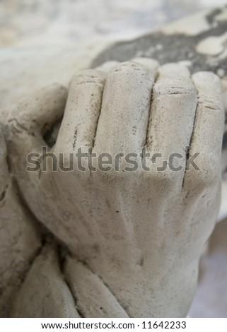 Marble hand closeup details of classical garden sculpture - replica