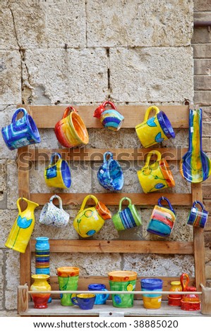 Traditional Italian ceramics - on display in front of souvenir shop