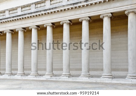 Architectural details with greek style columns perspective