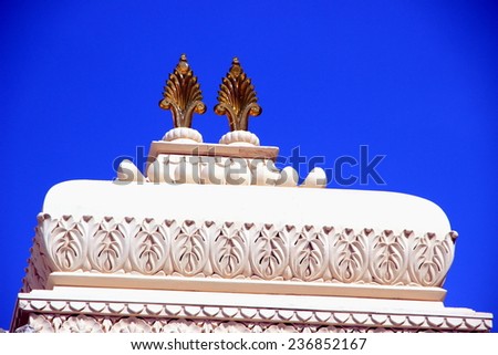 Tip of balcony mounted with two dark brown crystal glass pieces at City Palace, Udaipur, Rajasthan, India, Asia