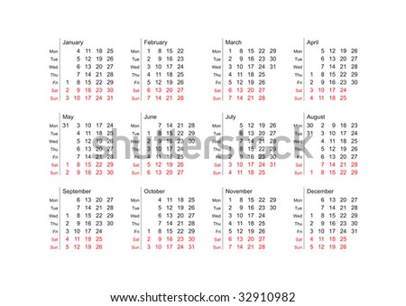 calendar for year 2010,