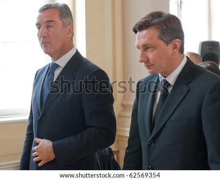 LJUBLJANA, SLOVENIA - OCTOBER 8: Slovenian Prime Minister Borut Pahor and Montenegro Prime Minister Milo Djukanovic met October 8, 2010 in Ljubljana, Slovenia.