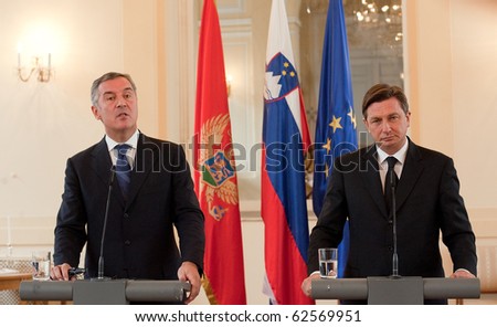 LJUBLJANA, SLOVENIA - OCTOBER 8: Slovenian Prime Minister Borut Pahor and Montenegro Prime Minister Milo Djukanovic meet October 8, 2010 in Ljubljana, Slovenia.